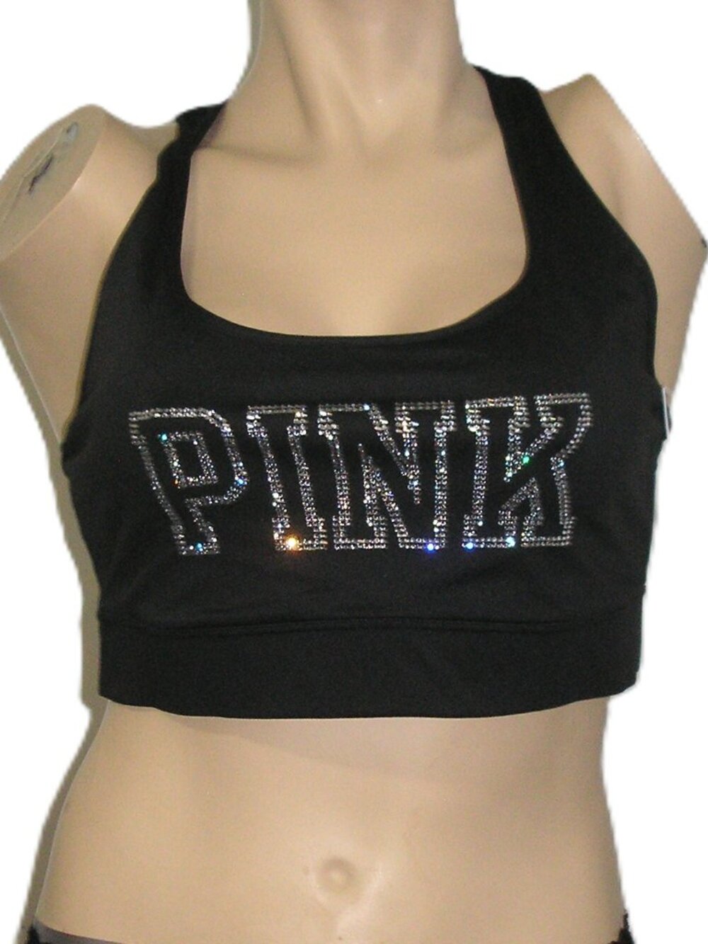 Victoria's Secret Pink Relay Racerback Studded Detail Black Sports Bra, XXL NWT